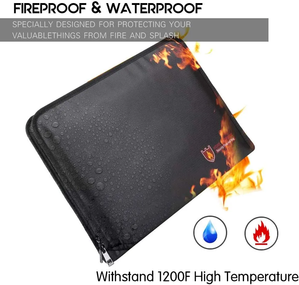 Fireproof Document Bag Fire & Water Resistant File Folder A4 Size 12 Pockets Fireproof Waterproof Safe Document Holder, Non-Itchy Silicone Coated Portable Filing Pouch for Legal Document(Clear)