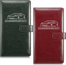 Frienda 2 Pcs Car Registration and Insurance Holder Card Document Vehicle Glove Box Organizer Driver License Leather Holder for Women Men Car Accessories(Brown, Blackish Green)