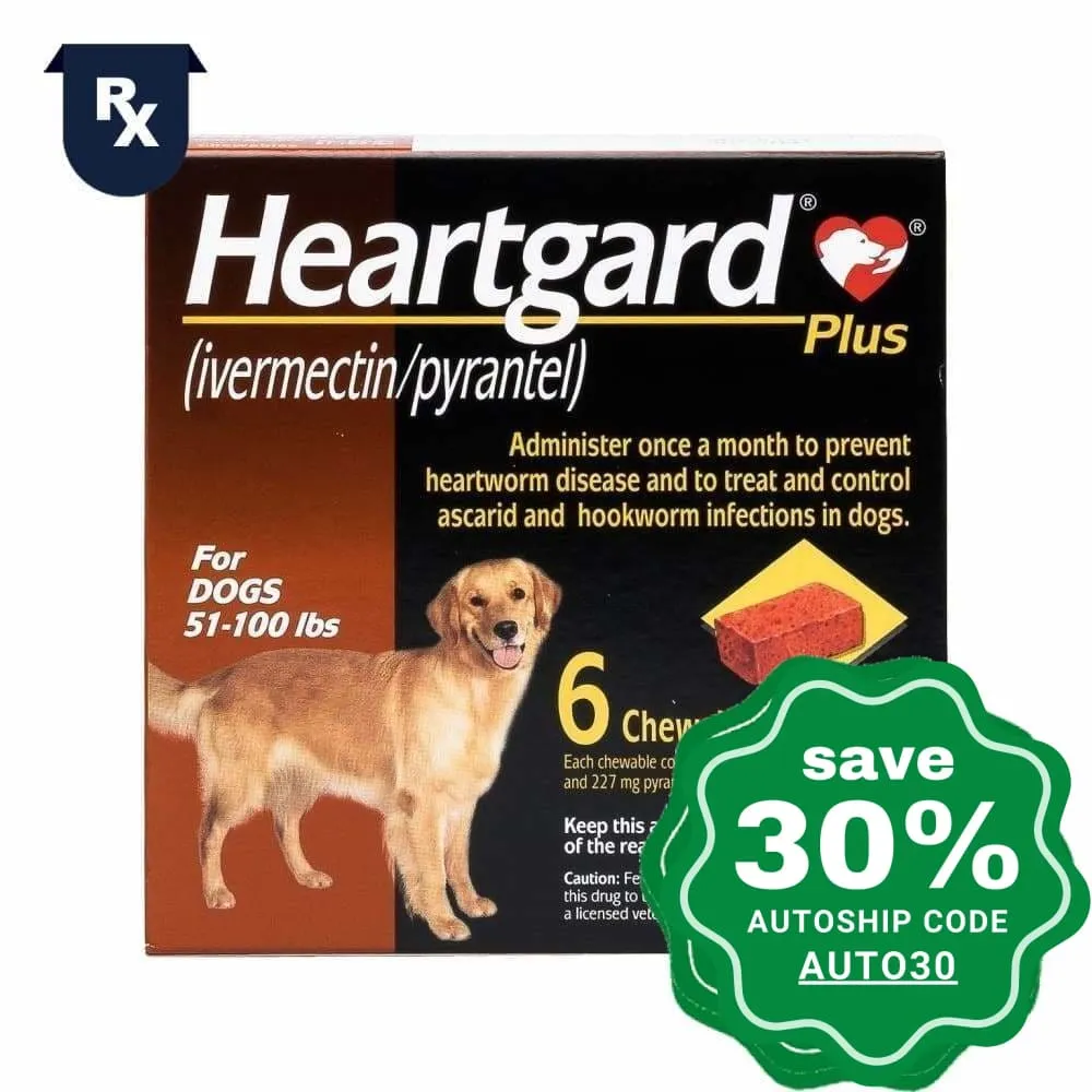 Heartgard - Plus Chewable Tablets - for Dogs 51-100 lbs - 6 TABS