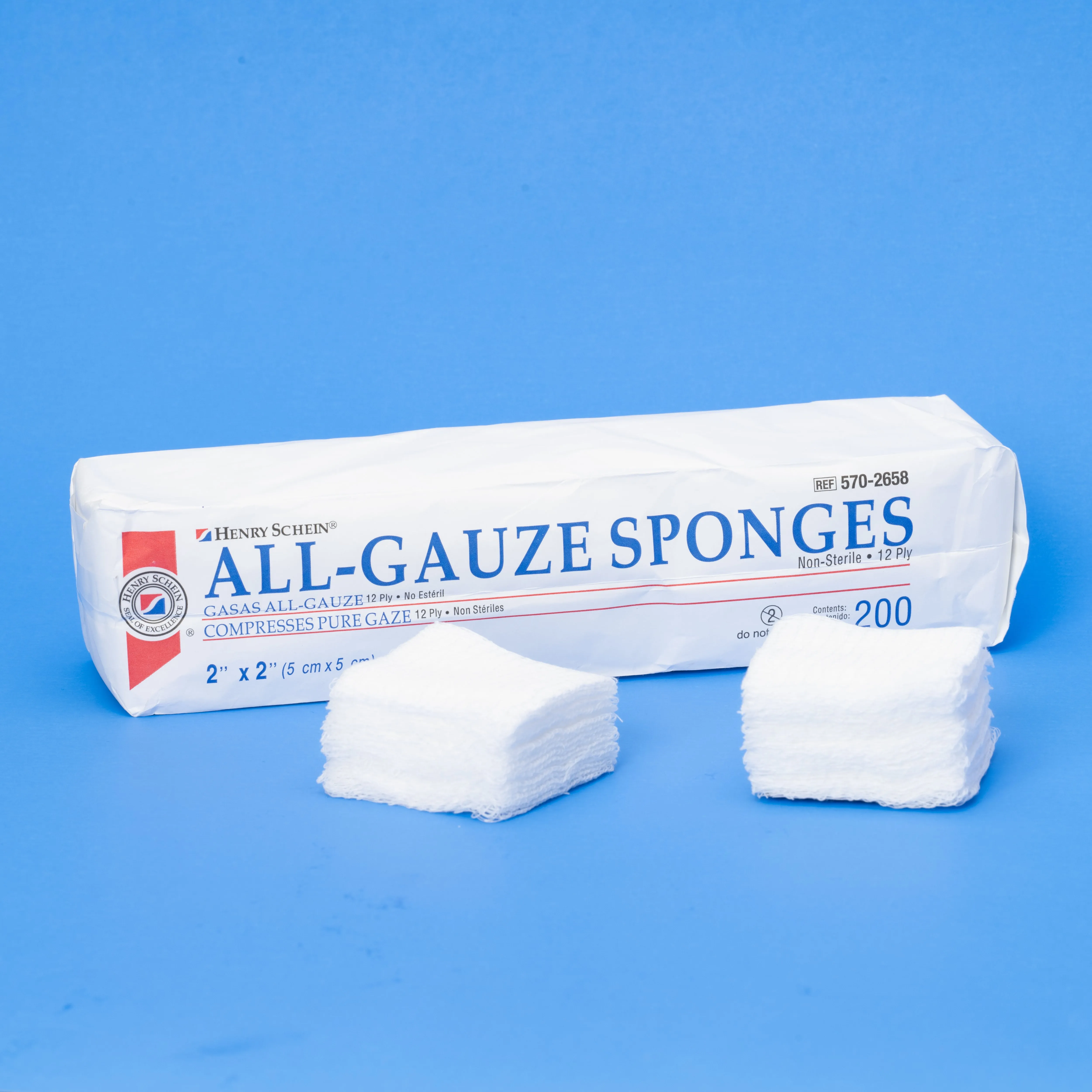 Henry Schein 200/Pack Non-Sterile Gauze Pads for Wound Dressing Gauze Sponge-Pads for Wound Care & Home First Aid Kits -12-Ply - 100% Cotton & Highly Absorbent