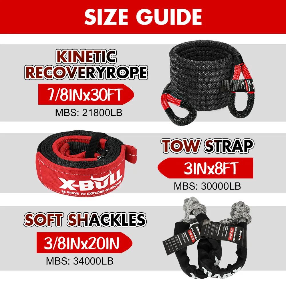High-Strength Recovery Rope Kit, Soft Shackles, Snatch Strap - X-BULL