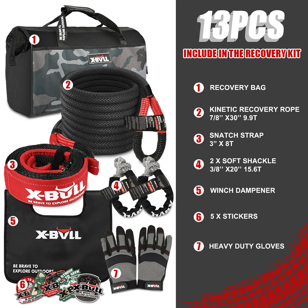 High-Strength Recovery Rope Kit, Soft Shackles, Snatch Strap - X-BULL