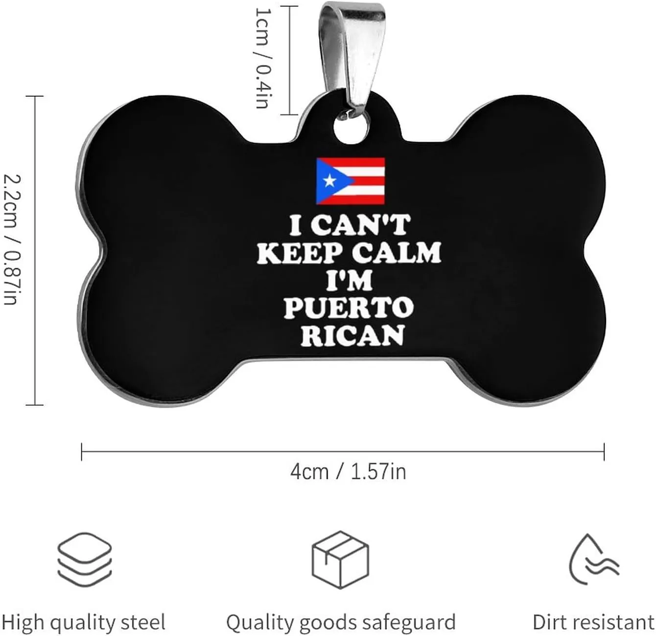 I Can't Keep Calm I'm Puerto Rican Stainless Steel Pet ID Tags Personalized Dog and Cat Tags Cute Collar Tags Bone Shape
