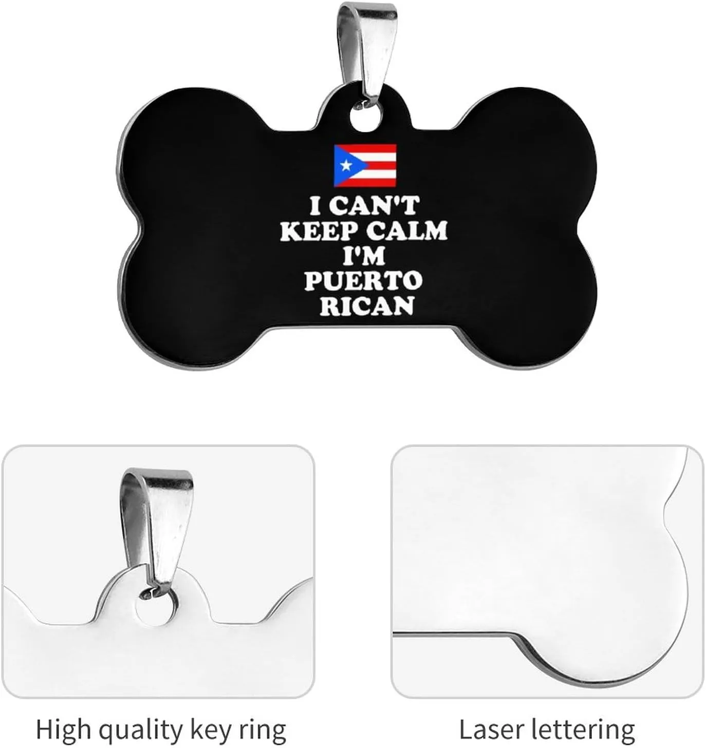 I Can't Keep Calm I'm Puerto Rican Stainless Steel Pet ID Tags Personalized Dog and Cat Tags Cute Collar Tags Bone Shape