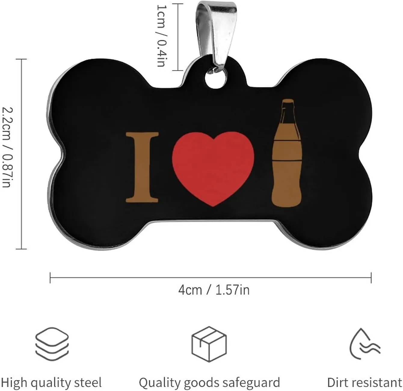 I Love Coke Stainless Steel Pet ID Tags Personalized Dog and Cat Tags Cute Collar Tags Bone Shape