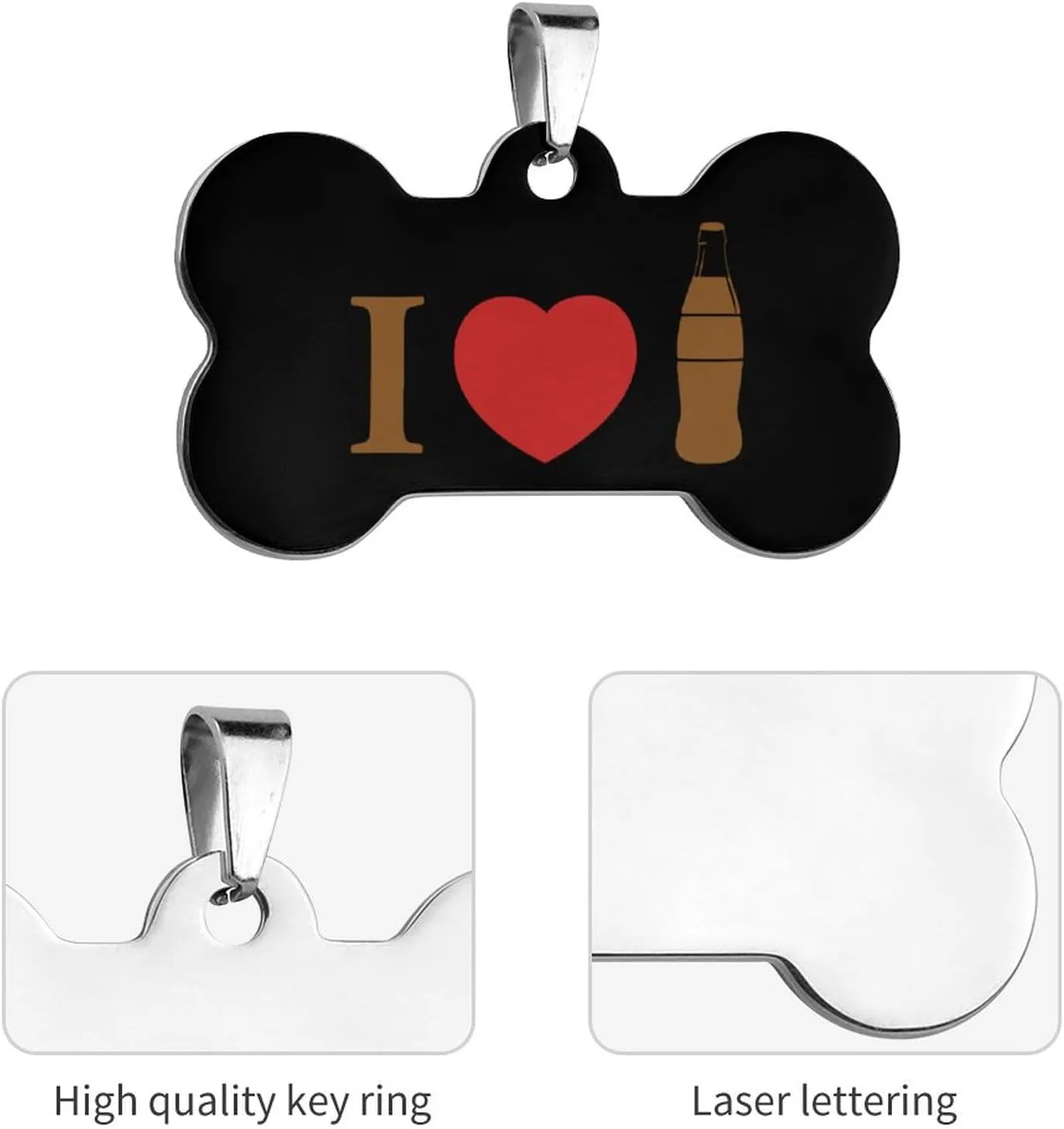 I Love Coke Stainless Steel Pet ID Tags Personalized Dog and Cat Tags Cute Collar Tags Bone Shape