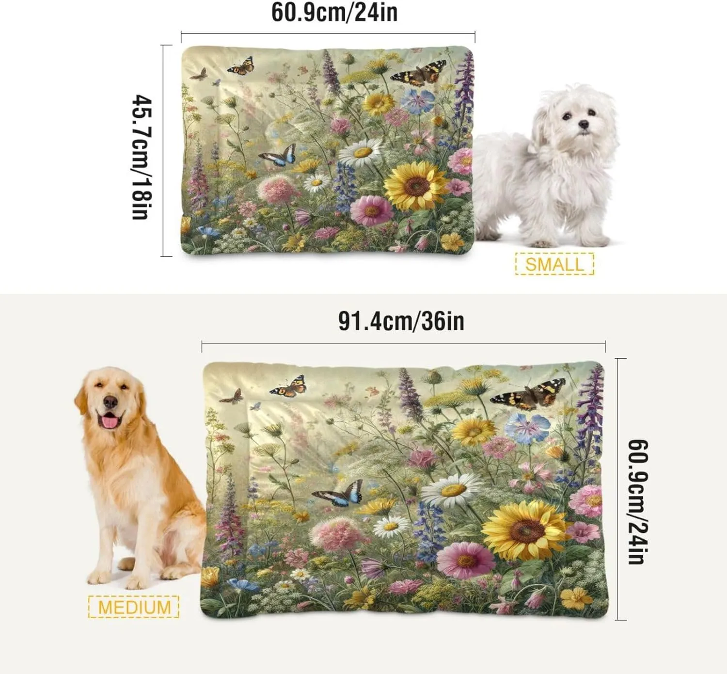 Joko Ivery Wildflowers Butterflies Dog Cat Bed for Crate Soft Crate Pad Machine Washable Sleeping Mats Anti Slip Crate Mat for Puppy Indoor Cats Dogs Pet Supplies 2418 in