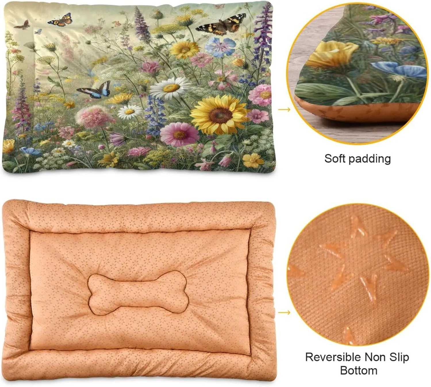 Joko Ivery Wildflowers Butterflies Dog Cat Bed for Crate Soft Crate Pad Machine Washable Sleeping Mats Anti Slip Crate Mat for Puppy Indoor Cats Dogs Pet Supplies 2418 in