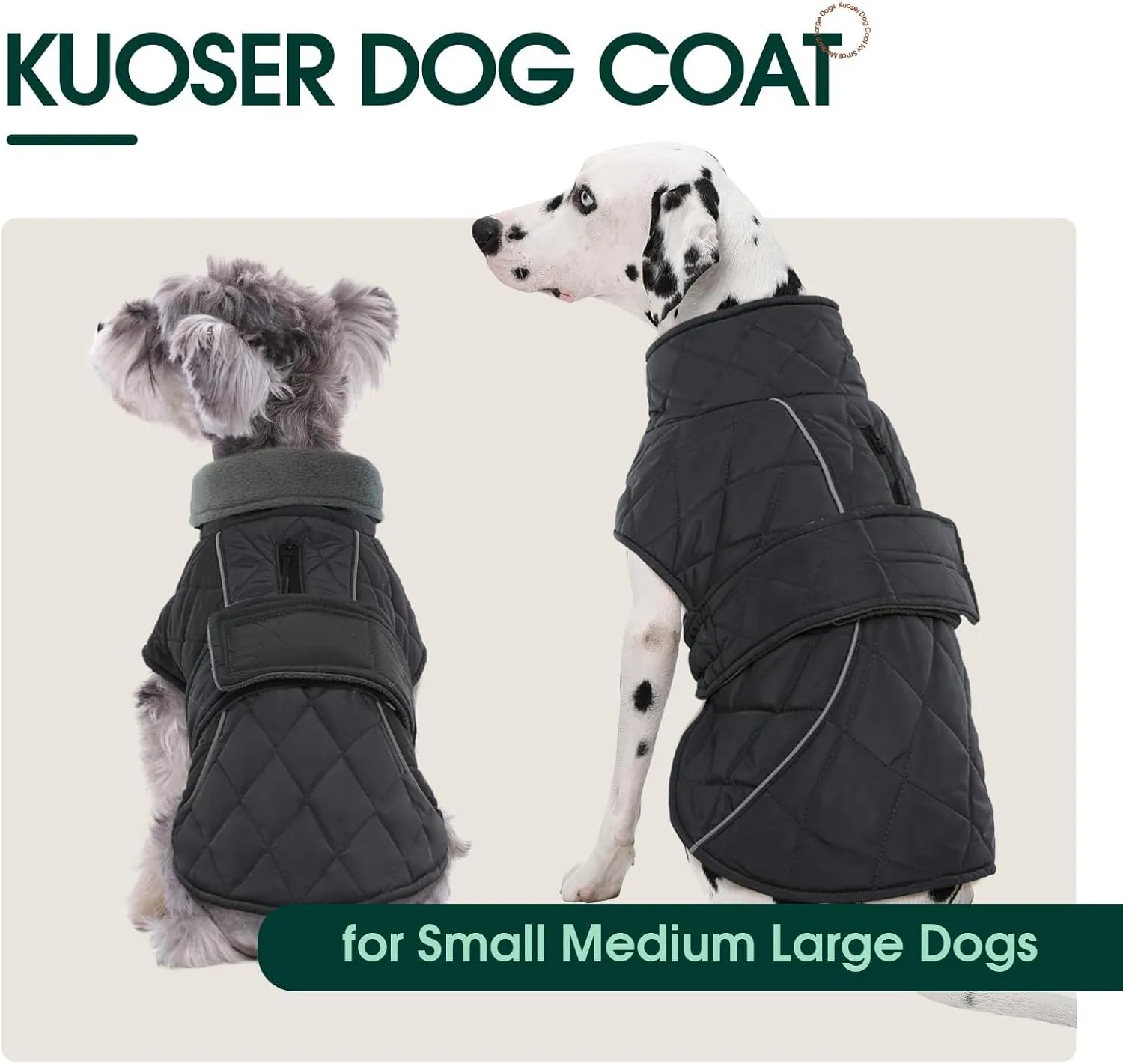 Kuoser Extra Warm Dog Jacket, Windproof Cold Weather Coats for Small Dogs, Fleece Lined Turtleneck Dog Snowsuit, Reflective Adjustable Winter Clothes, Dark Grey S