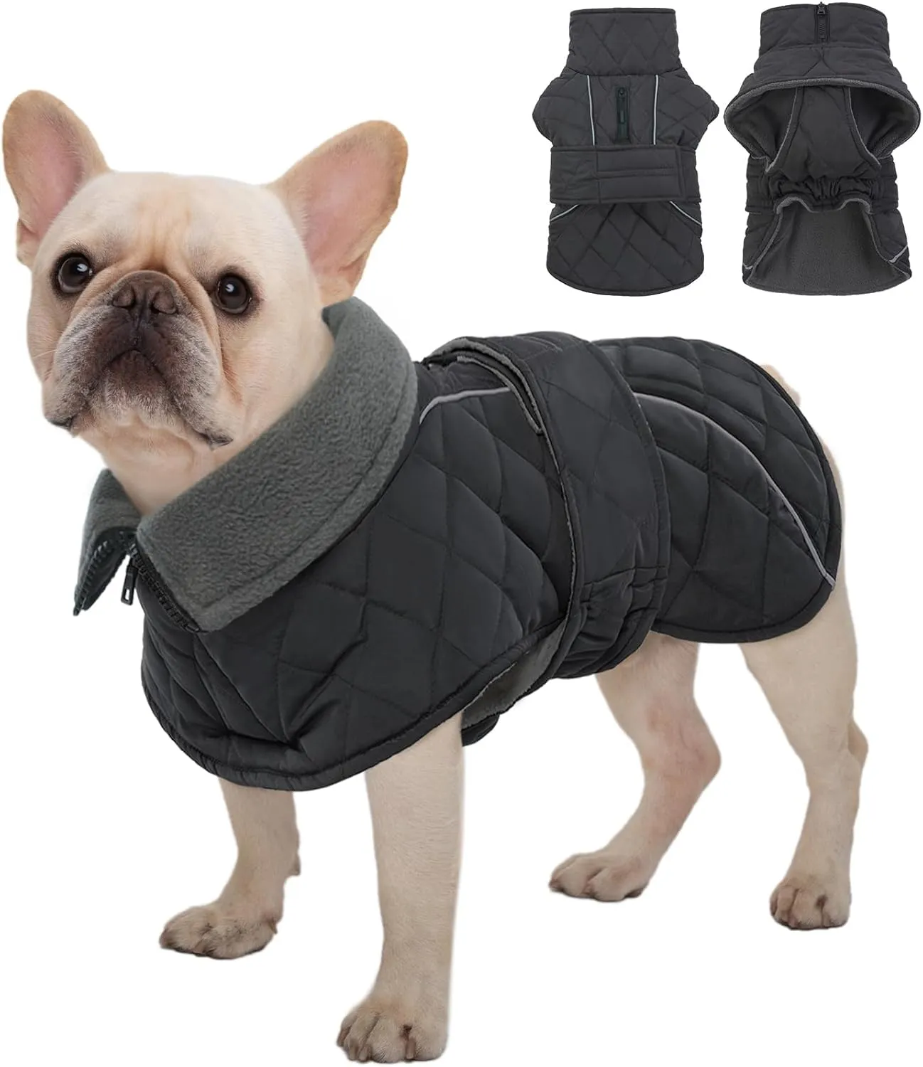 Kuoser Extra Warm Dog Jacket, Windproof Cold Weather Coats for Small Dogs, Fleece Lined Turtleneck Dog Snowsuit, Reflective Adjustable Winter Clothes, Dark Grey S