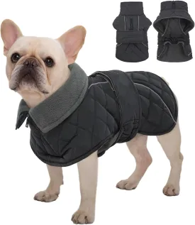 Kuoser Extra Warm Dog Jacket, Windproof Cold Weather Coats for Small Dogs, Fleece Lined Turtleneck Dog Snowsuit, Reflective Adjustable Winter Clothes, Dark Grey S