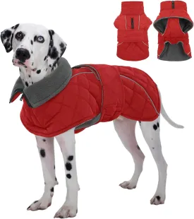 Kuoser Super-Warm Dog Jacket - Windproof, Fleece Lining Turtleneck Dog Snowsuit, Reflective, Adjustable - Red, 3XL