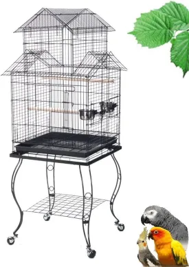 Large 57-Inch Pagoda House Roof Top Parrot Lovebird Cockatiel Cockatiels Parakeets Cage with Stand, Black Vein
