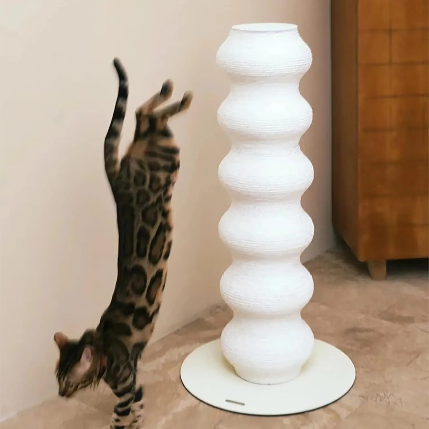 Large Cat Scratching Post - 35.4in Adjustable Height, Cat Tree with Corrugated Paper Rope & Steel Frame, Stable Non-Tip Base for Indoor Cats | Modular Design(16.9x16.9x35.4in)