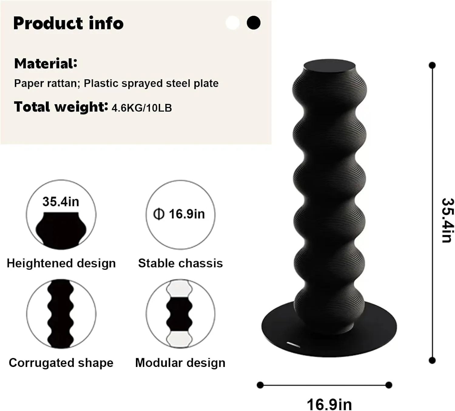 Large Cat Scratching Post - 35.4in Adjustable Height, Cat Tree with Corrugated Paper Rope & Steel Frame, Stable Non-Tip Base for Indoor Cats | Modular Design(16.9x16.9x35.4in)