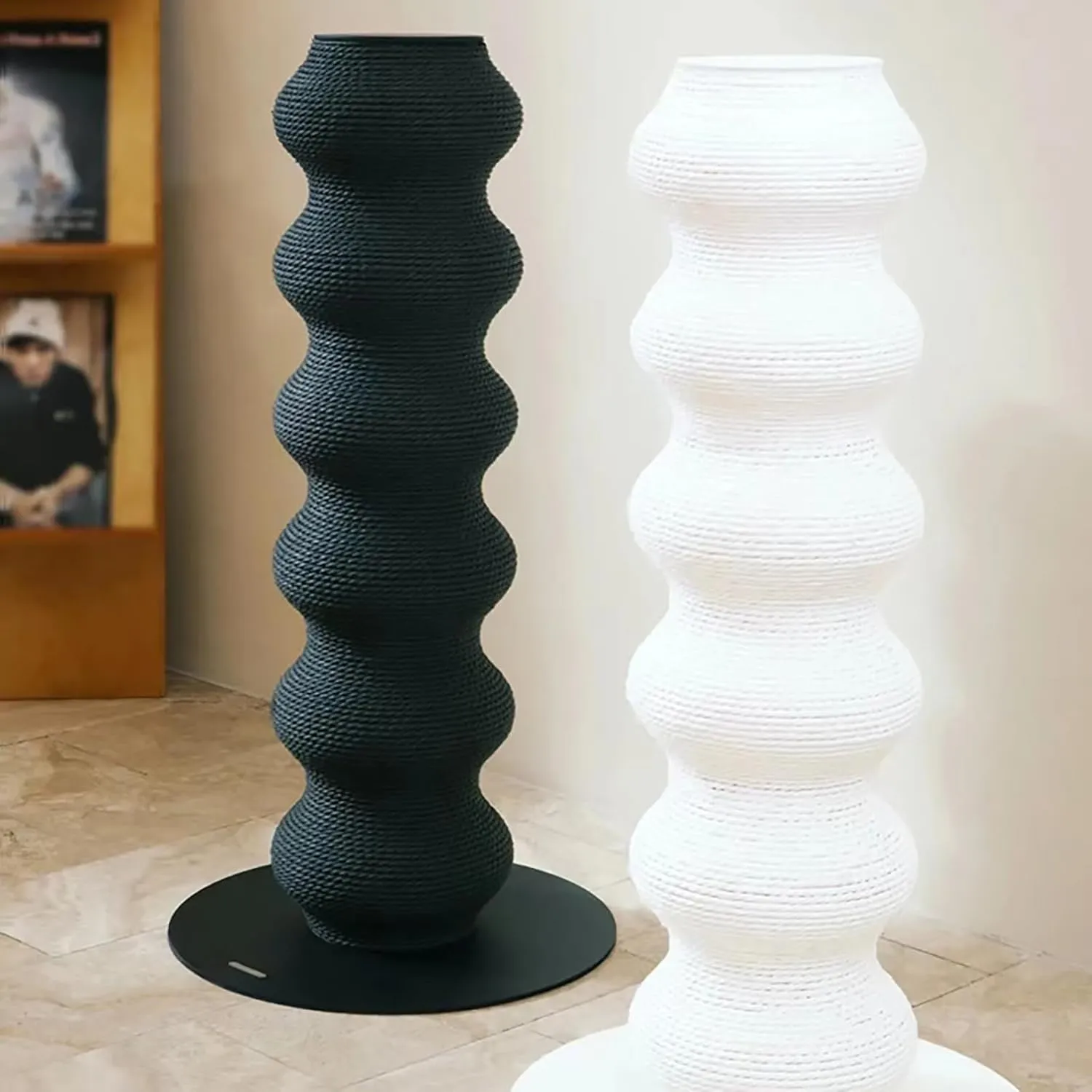 Large Cat Scratching Post - 35.4in Adjustable Height, Cat Tree with Corrugated Paper Rope & Steel Frame, Stable Non-Tip Base for Indoor Cats | Modular Design(16.9x16.9x35.4in)