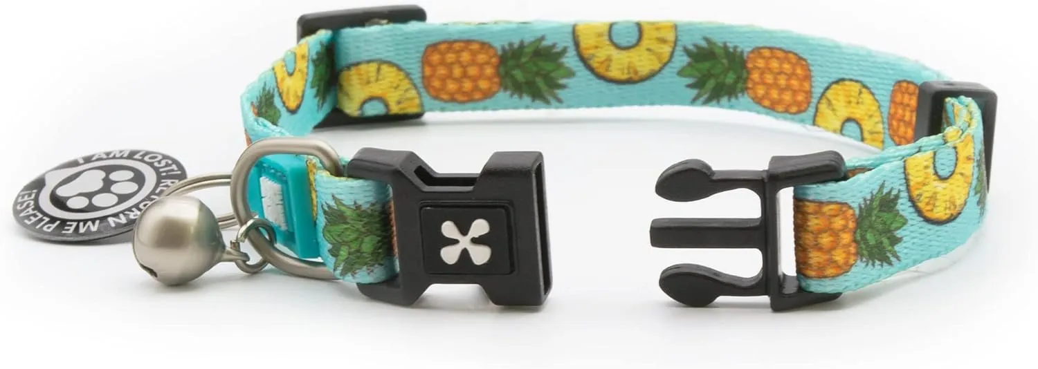Max & Molly Urban Pets Fun & Whimsy Cat Collar w/Jingle Bell, Breakaway Safety Buckle, Adjustable Sizing & Smart ID Personalized Tag for Girl or Boy Cats/Kittens, Sweet Pineapple Design (225021)