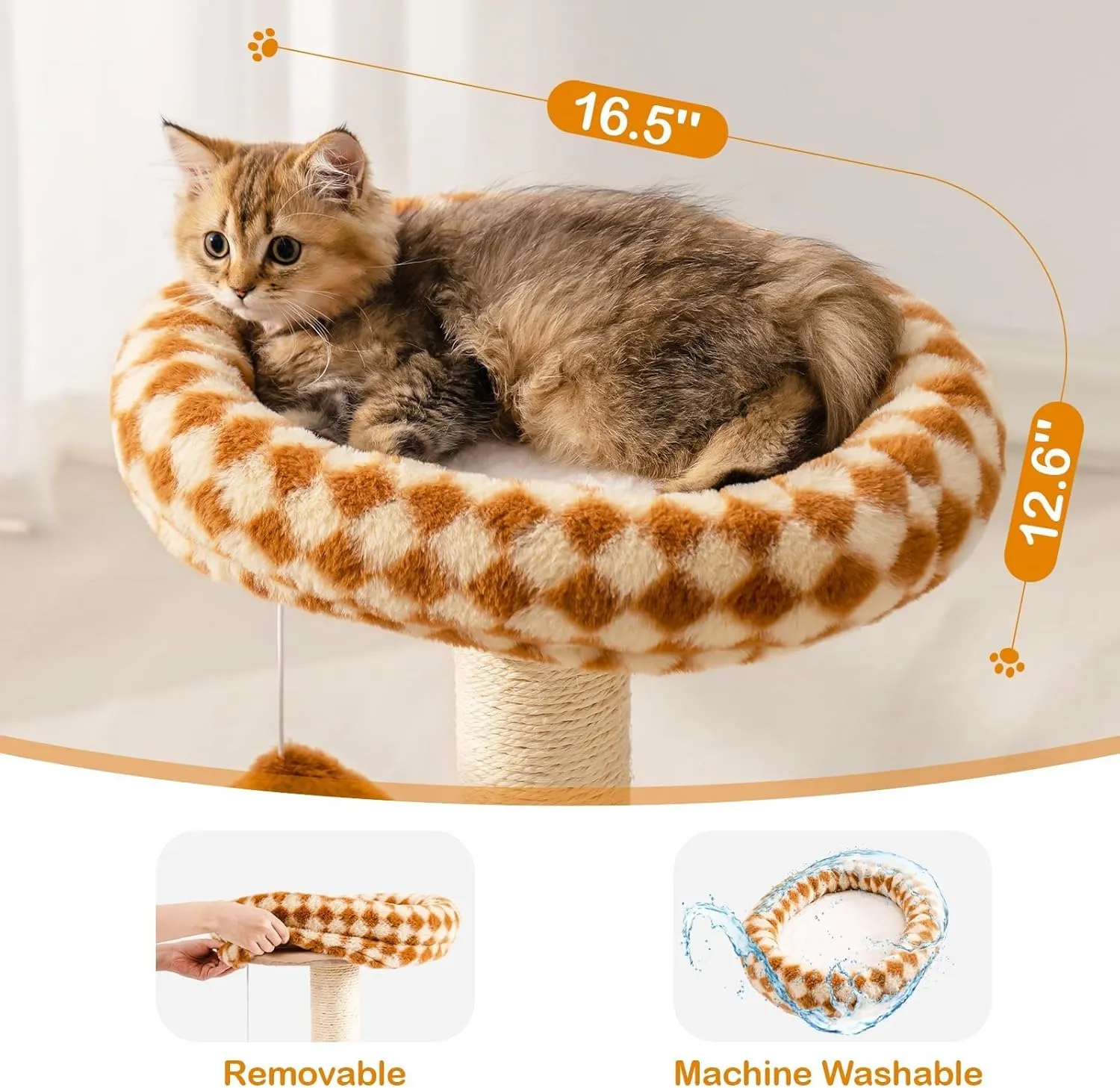 Mewoo Cat Scratching Post with Bed, Cat Tower with Scratcher Post, Small Tree for Indoor Cats, Sisal Cat Scratcher with Removable Cat Perch, Cat Ball Track and Kittens Toys (Brown, Medium)