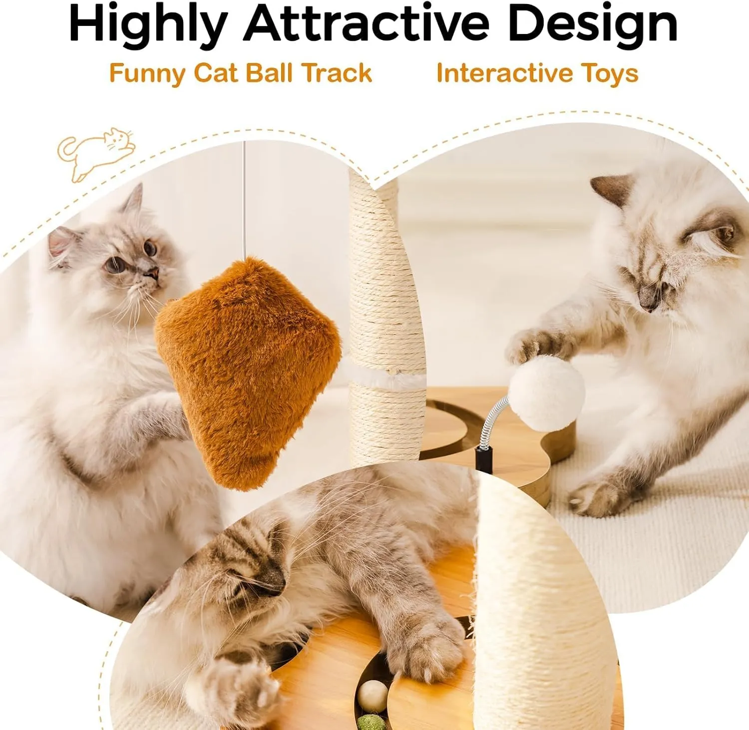 Mewoo Cat Scratching Post with Bed, Cat Tower with Scratcher Post, Small Tree for Indoor Cats, Sisal Cat Scratcher with Removable Cat Perch, Cat Ball Track and Kittens Toys (Brown, Medium)