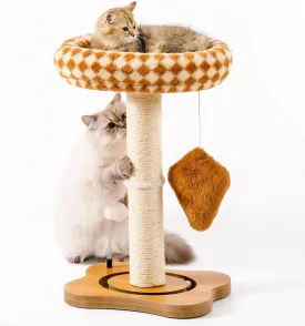 Mewoo Cat Scratching Post with Bed, Cat Tower with Scratcher Post, Small Tree for Indoor Cats, Sisal Cat Scratcher with Removable Cat Perch, Cat Ball Track and Kittens Toys (Brown, Medium)