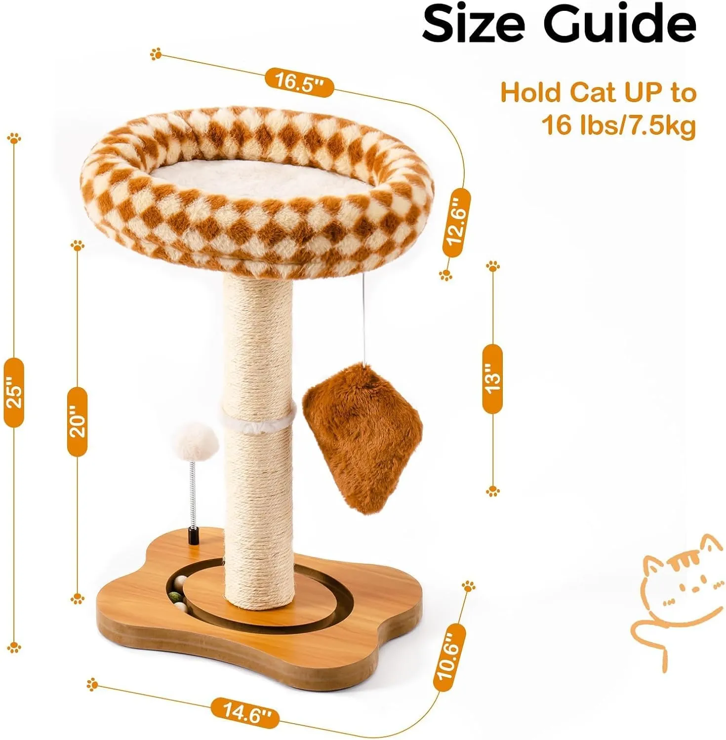 Mewoo Cat Scratching Post with Bed, Cat Tower with Scratcher Post, Small Tree for Indoor Cats, Sisal Cat Scratcher with Removable Cat Perch, Cat Ball Track and Kittens Toys (Brown, Medium)