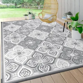 Pauwer Waterproof Outdoor Rug 9x12, Reversible Plastic Straw Patio Camping Rug, Indoor Outdoor RV Mat Carpet for Deck, Camper, Porch, Balcony, Backyard, Picnic, Clover Grey