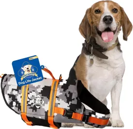 Paws Aboard Dog Life Jacket - Keep Your Canine Safe with a Neoprene Life Vest for Swimming and Boating - Available in Different Sizes, Color and Design to Choose - Grey Camo/Orange, Small