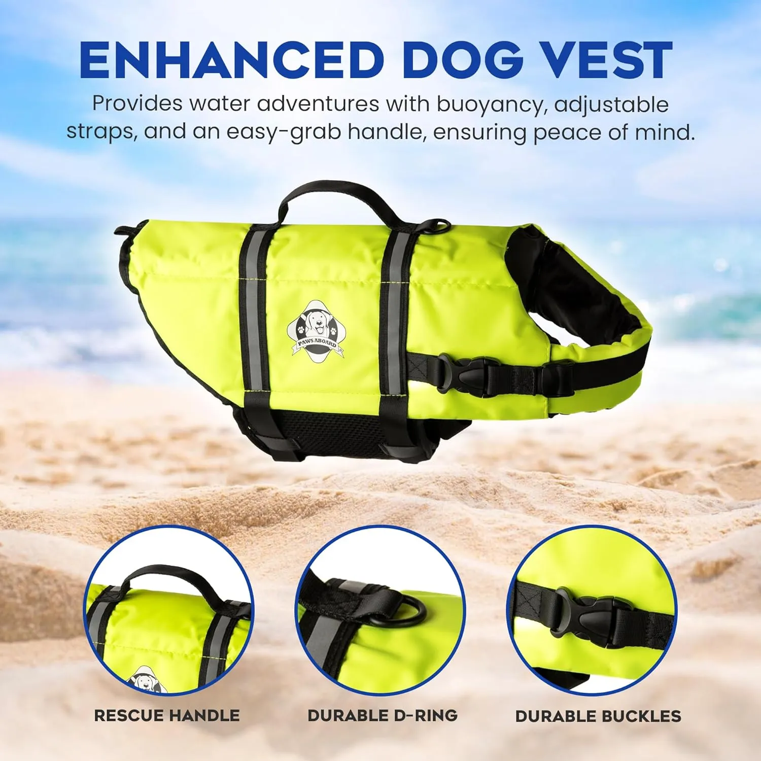 Paws Aboard Dog Life Jacket - Keep Your Canine Safe with a Neoprene Life Vest for Swimming and Boating - Available in Different Sizes, Color and Design to Choose - Neon Yellow, Small