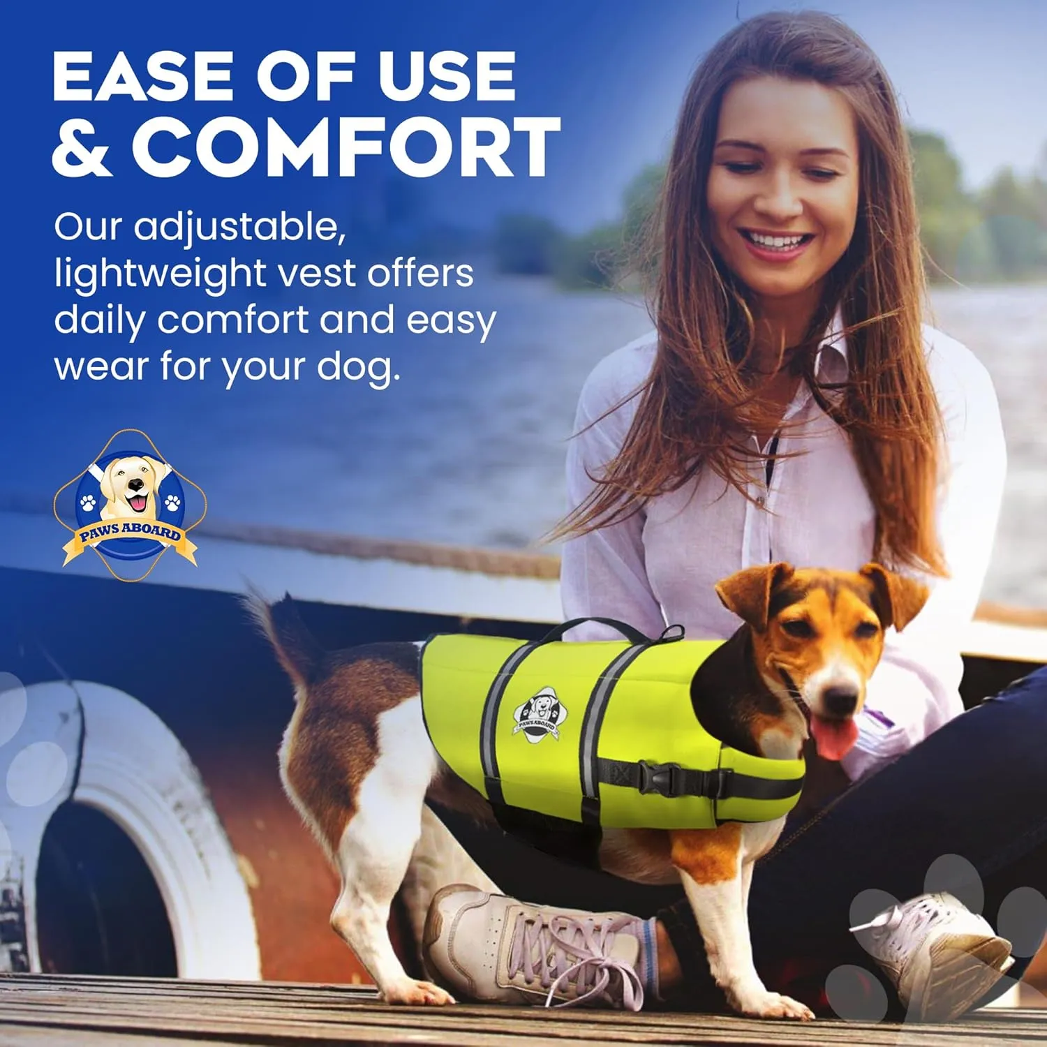 Paws Aboard Dog Life Jacket - Keep Your Canine Safe with a Neoprene Life Vest for Swimming and Boating - Available in Different Sizes, Color and Design to Choose - Neon Yellow, Small