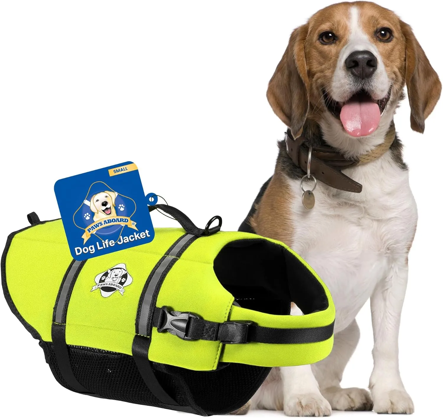 Paws Aboard Dog Life Jacket - Keep Your Canine Safe with a Neoprene Life Vest for Swimming and Boating - Available in Different Sizes, Color and Design to Choose - Neon Yellow, Small