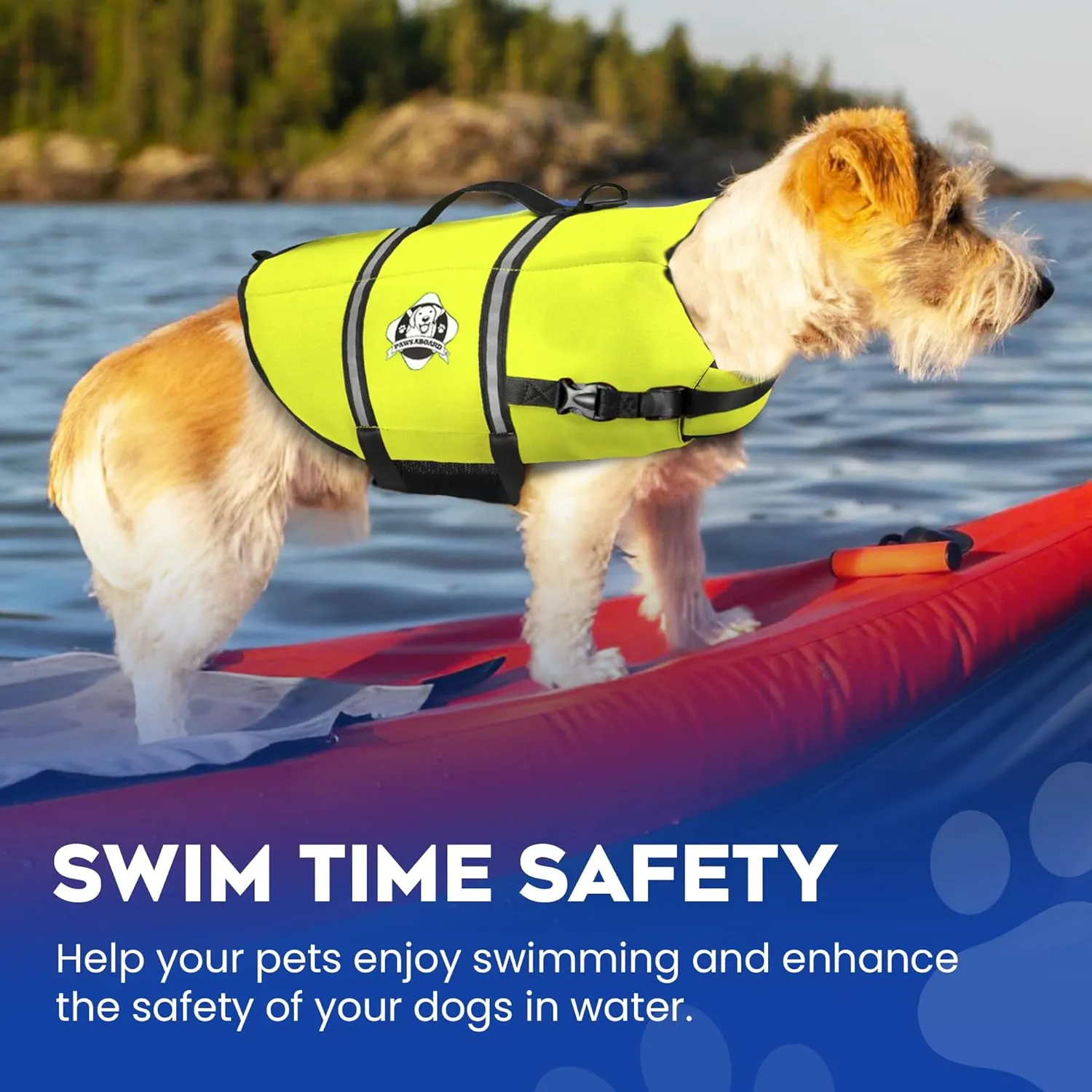Paws Aboard Dog Life Jacket - Keep Your Canine Safe with a Neoprene Life Vest for Swimming and Boating - Available in Different Sizes, Color and Design to Choose - Neon Yellow, Small