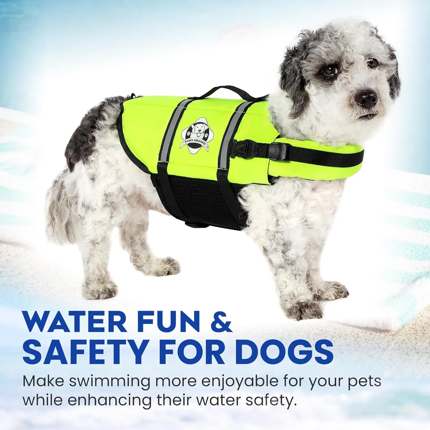 Paws Aboard Dog Life Jacket - Keep Your Canine Safe with a Neoprene Life Vest for Swimming and Boating - Available in Different Sizes, Color and Design to Choose - Neon Yellow, Small