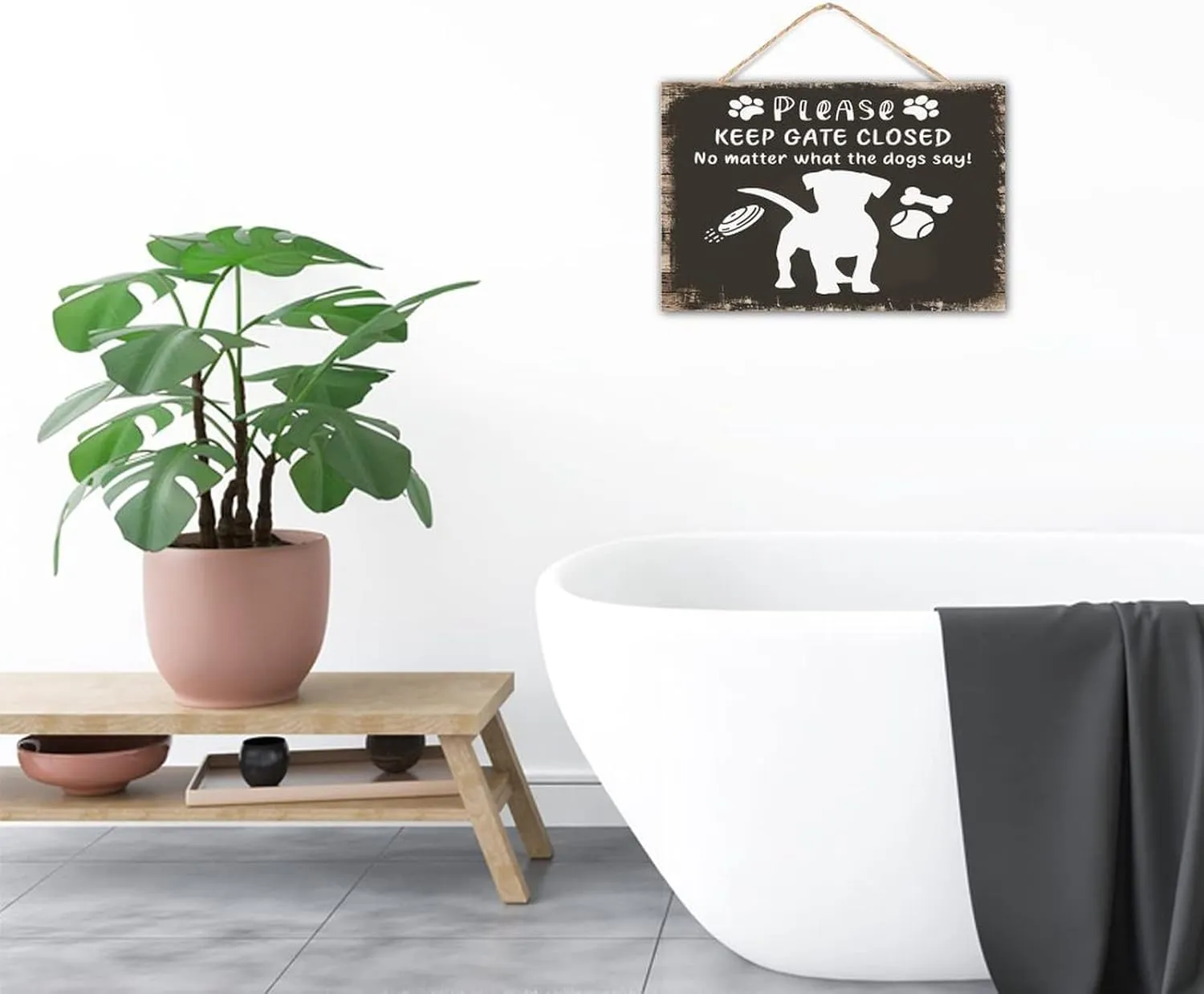 Personalized Wood Plank Hanging Sign Keep Gate Closed No Matter What The Dogs Say Rustic Decor for House Inspirational Painted Wood Sign Pet Dog Silhouette Bathroom Wall Decor Sign Gift Table 12x8