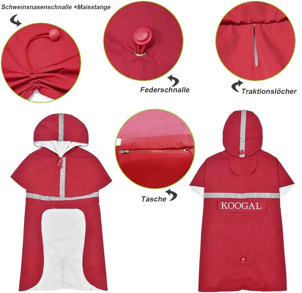 Pet Large Dog Raincoat Apparel Poncho Waterproof for Medium Large Sized for Dog Raincoat Clothes Jacket,Pet Dog Rain Jacket (Red,5XL)