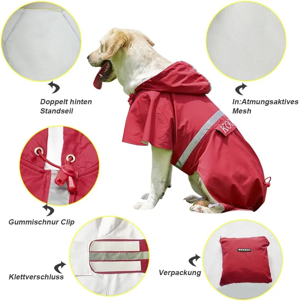 Pet Large Dog Raincoat Apparel Poncho Waterproof for Medium Large Sized for Dog Raincoat Clothes Jacket,Pet Dog Rain Jacket (Red,5XL)