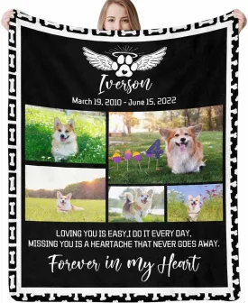 Pet Memorial Gifts - Personalized Dog Blanket With Photo - Remembrance Sympathy Gift for Loss of Pet - Passed Away Ornament With Picture