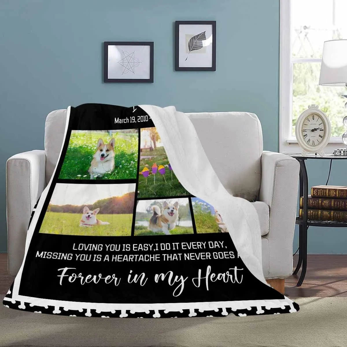 Pet Memorial Gifts - Personalized Dog Blanket With Photo - Remembrance Sympathy Gift for Loss of Pet - Passed Away Ornament With Picture