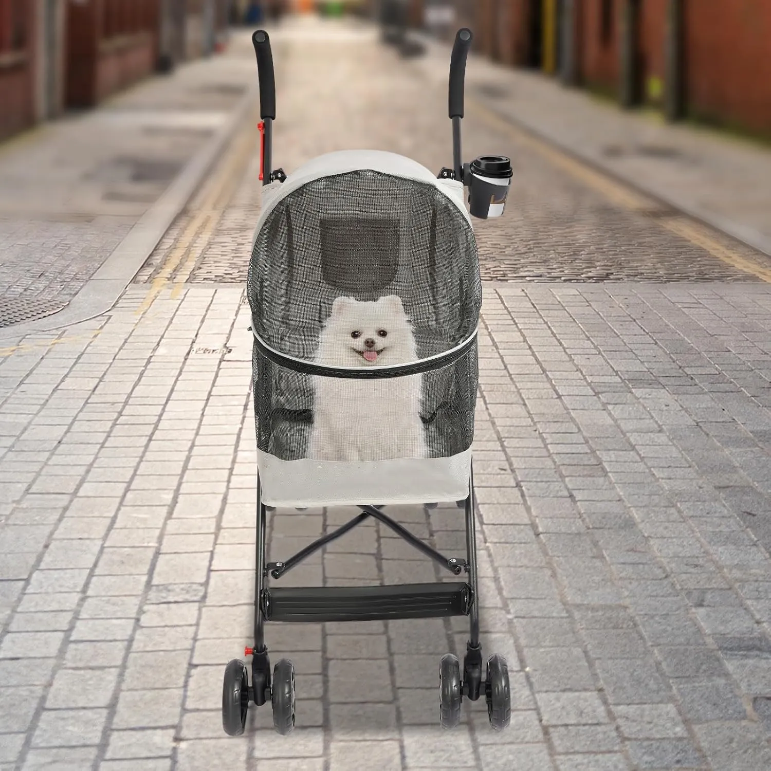 Pet Stroller, Foldable Pet Travel Stroller with Weather Cover, 2 Wheels Pet Strolling Cart for Small Medium Dogs Cats with Cup Holder Breathable Visible Mesh Outdoor Stroller for All-Season (Gray)