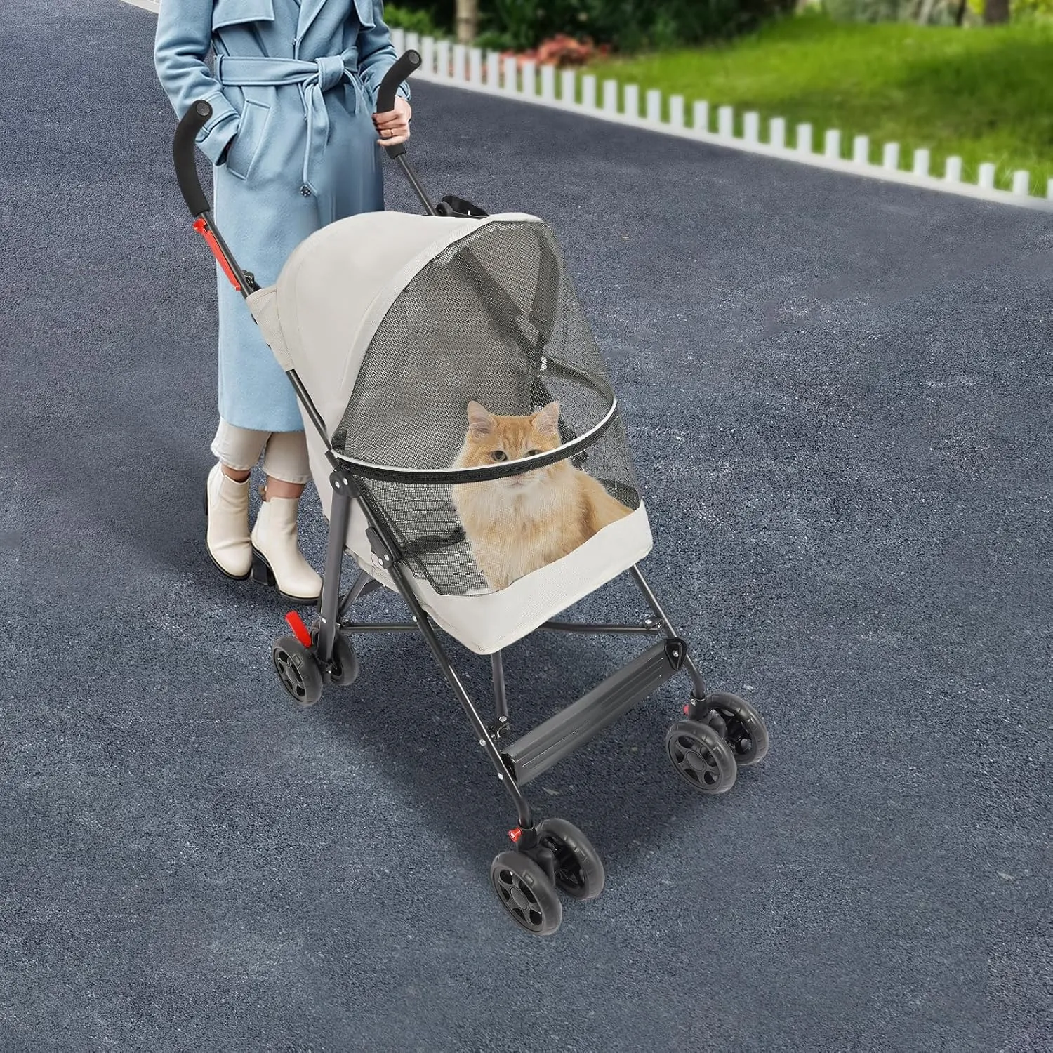 Pet Stroller, Foldable Pet Travel Stroller with Weather Cover, 2 Wheels Pet Strolling Cart for Small Medium Dogs Cats with Cup Holder Breathable Visible Mesh Outdoor Stroller for All-Season (Gray)