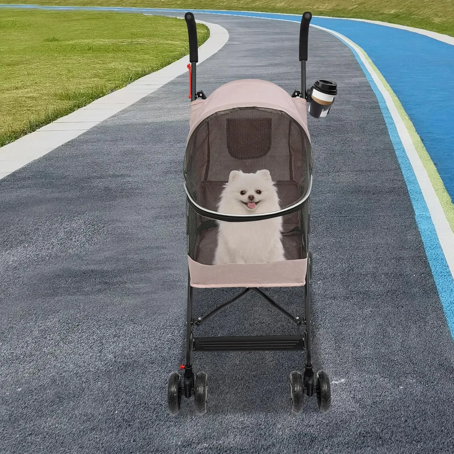 Pet Stroller, Foldable Pet Travel Stroller with Weather Cover, 2 Wheels Pet Strolling Cart for Small Medium Dogs Cats with Cup Holder Breathable Visible Mesh Outdoor Stroller for All-Season (Pink)