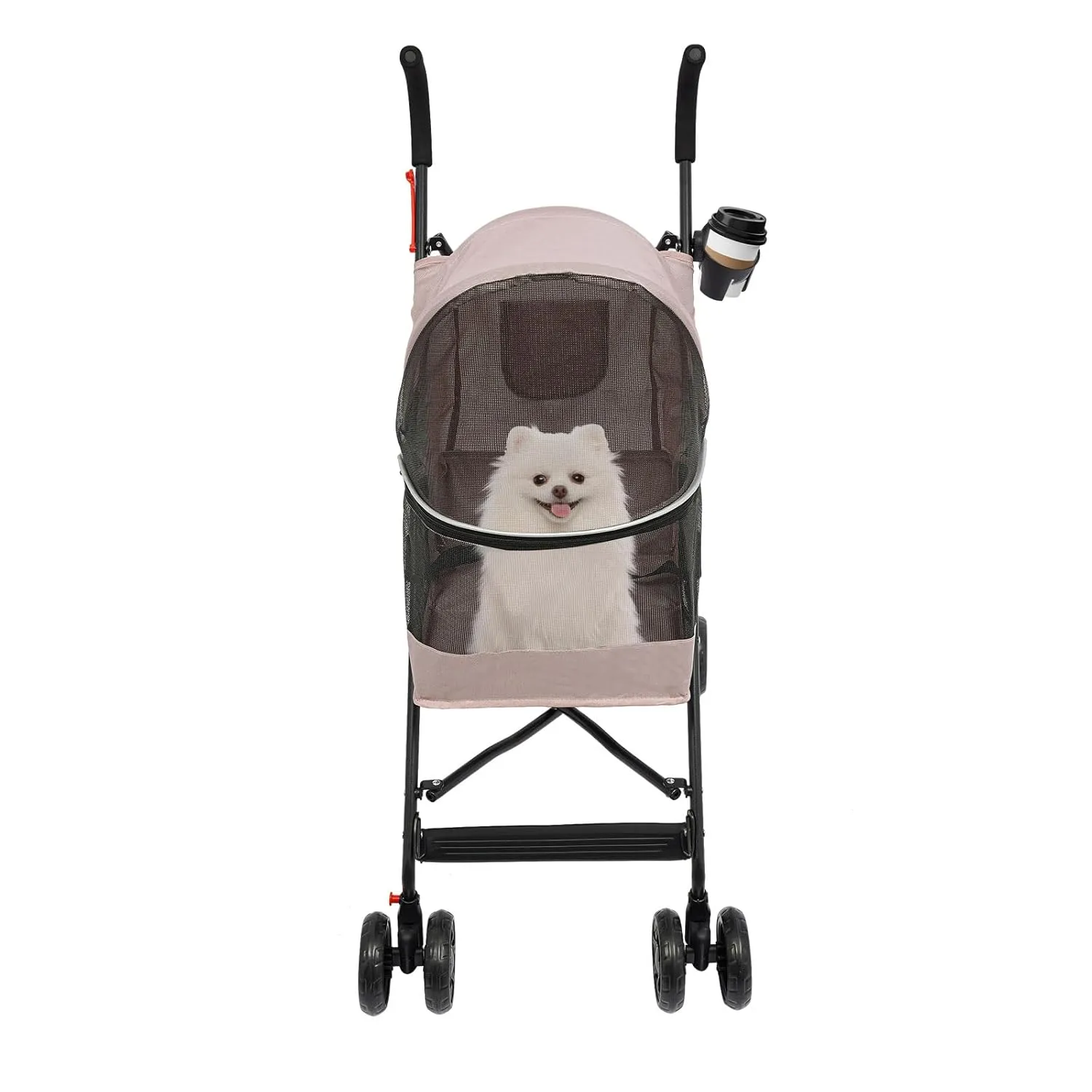 Pet Stroller, Foldable Pet Travel Stroller with Weather Cover, 2 Wheels Pet Strolling Cart for Small Medium Dogs Cats with Cup Holder Breathable Visible Mesh Outdoor Stroller for All-Season (Pink)