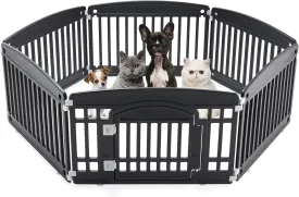 Plastic Dog Playpen | 6-Panel 24" Safe & Secure Indoor/Outdoor Pet Fence | Folding & Portable | 35 x 35 x 24IN, Ideal for Small to Medium Dogs | Easy to Clean Black