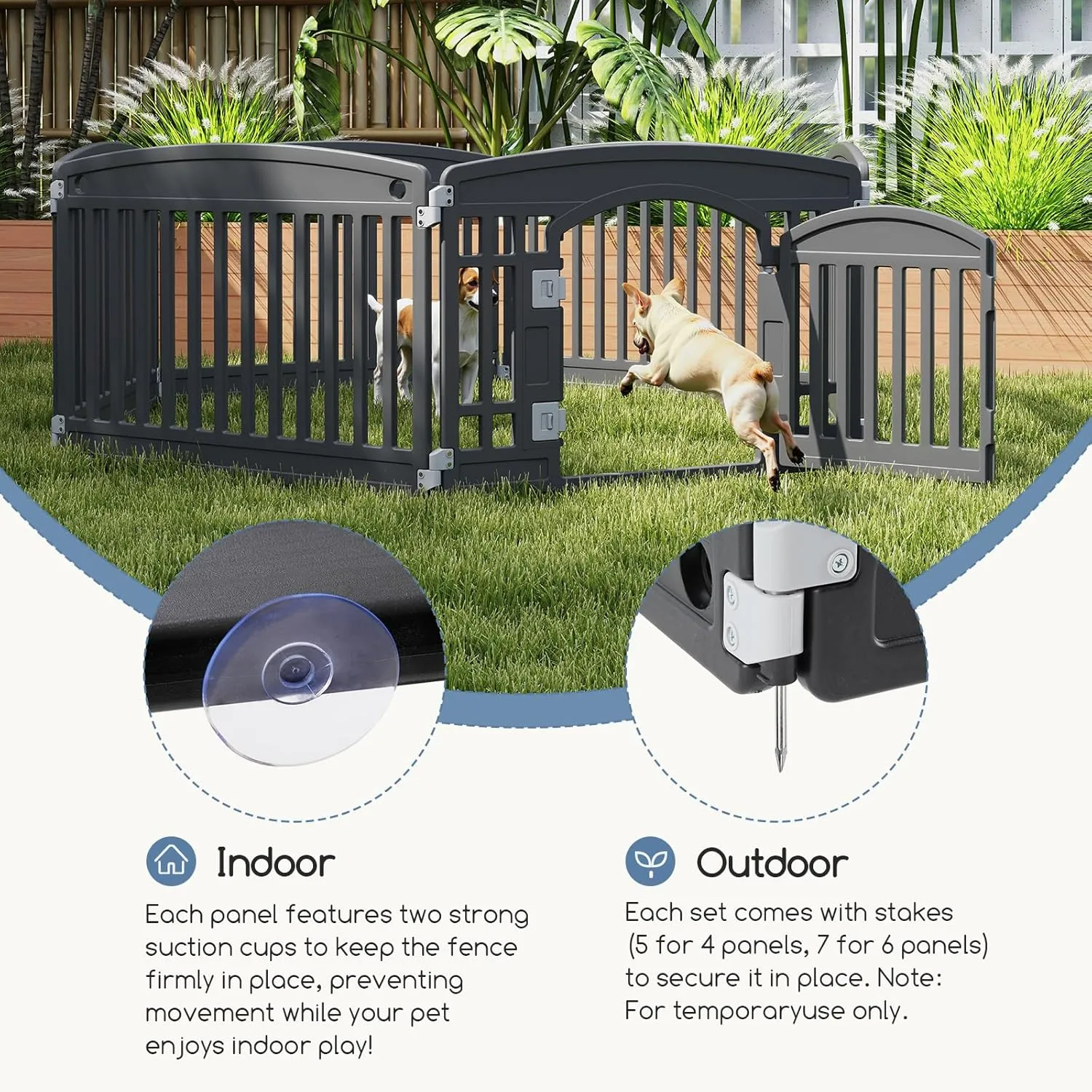 Plastic Dog Playpen | 6-Panel 24" Safe & Secure Indoor/Outdoor Pet Fence | Folding & Portable | 35 x 35 x 24IN, Ideal for Small to Medium Dogs | Easy to Clean Black
