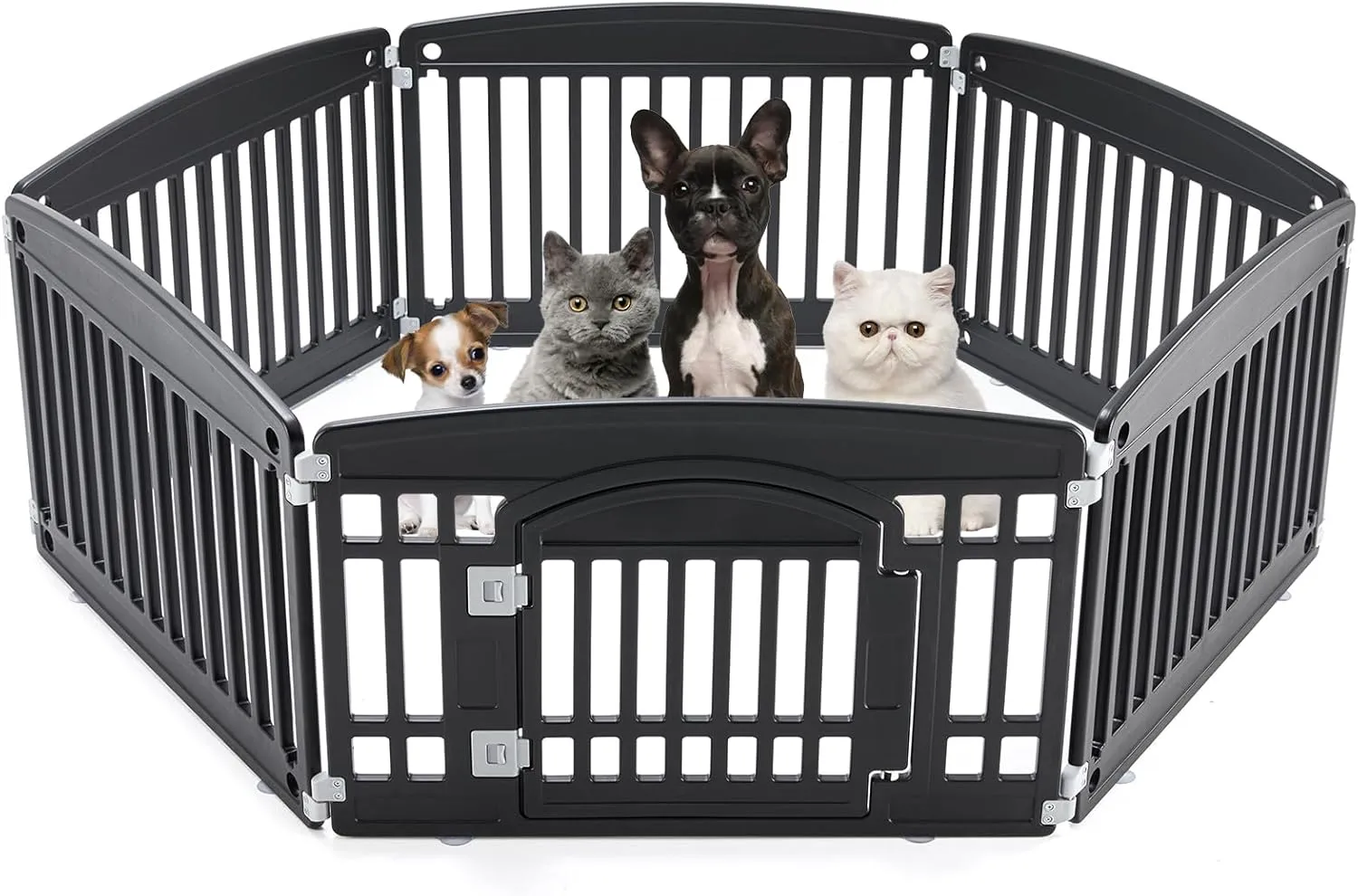 Plastic Dog Playpen | 6-Panel 24" Safe & Secure Indoor/Outdoor Pet Fence | Folding & Portable | 35 x 35 x 24IN, Ideal for Small to Medium Dogs | Easy to Clean Black