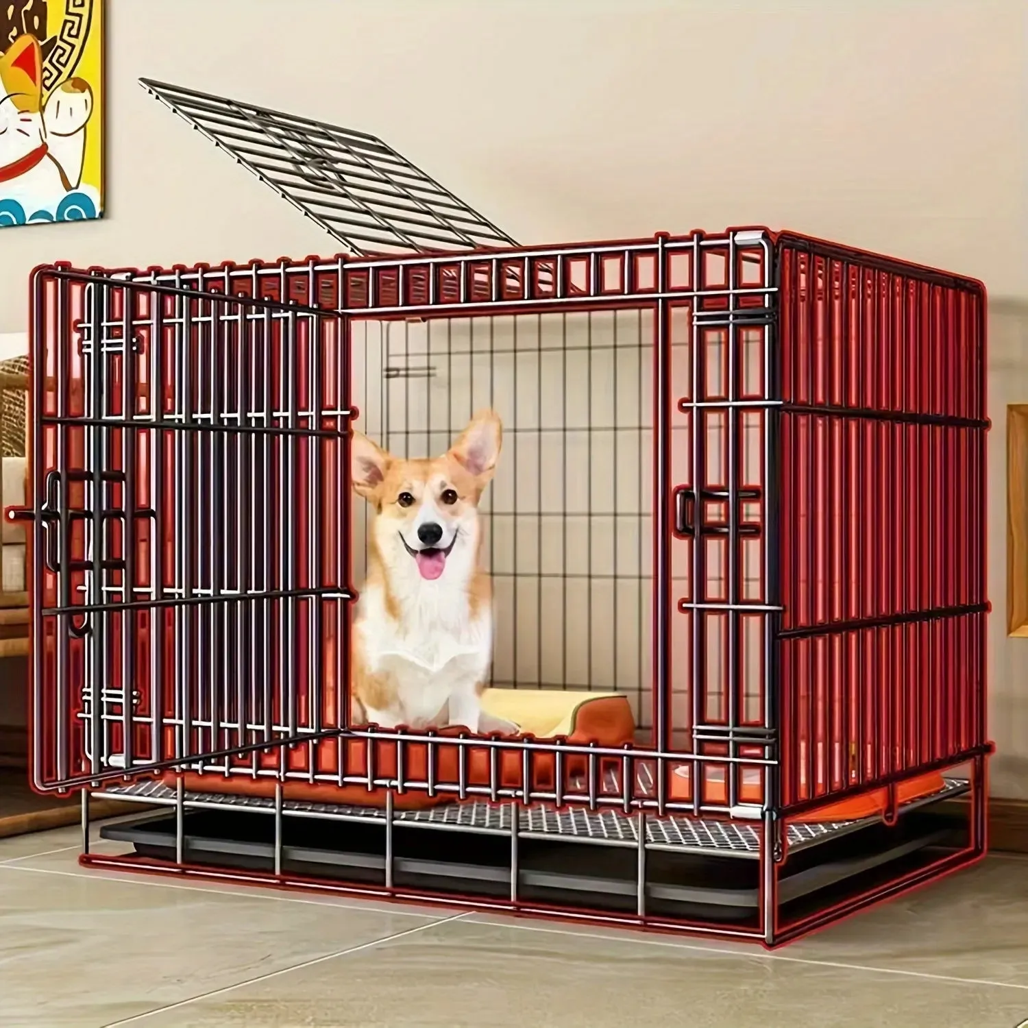 Portable Dog Cage with Partition & Tray