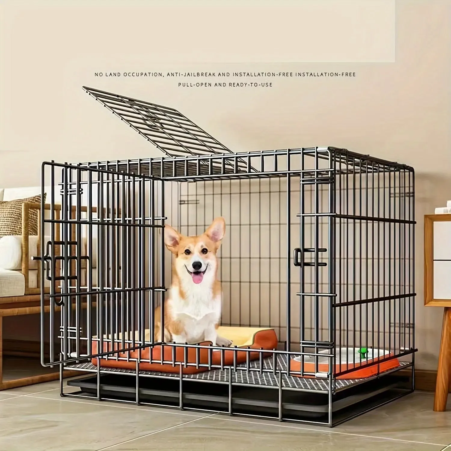 Portable Dog Cage with Partition & Tray