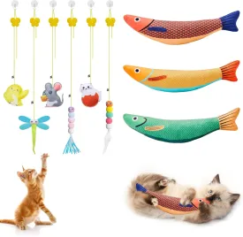 Potaroma 3 Pack Saury Fish and 6 Pcs Hanging Cat Toys