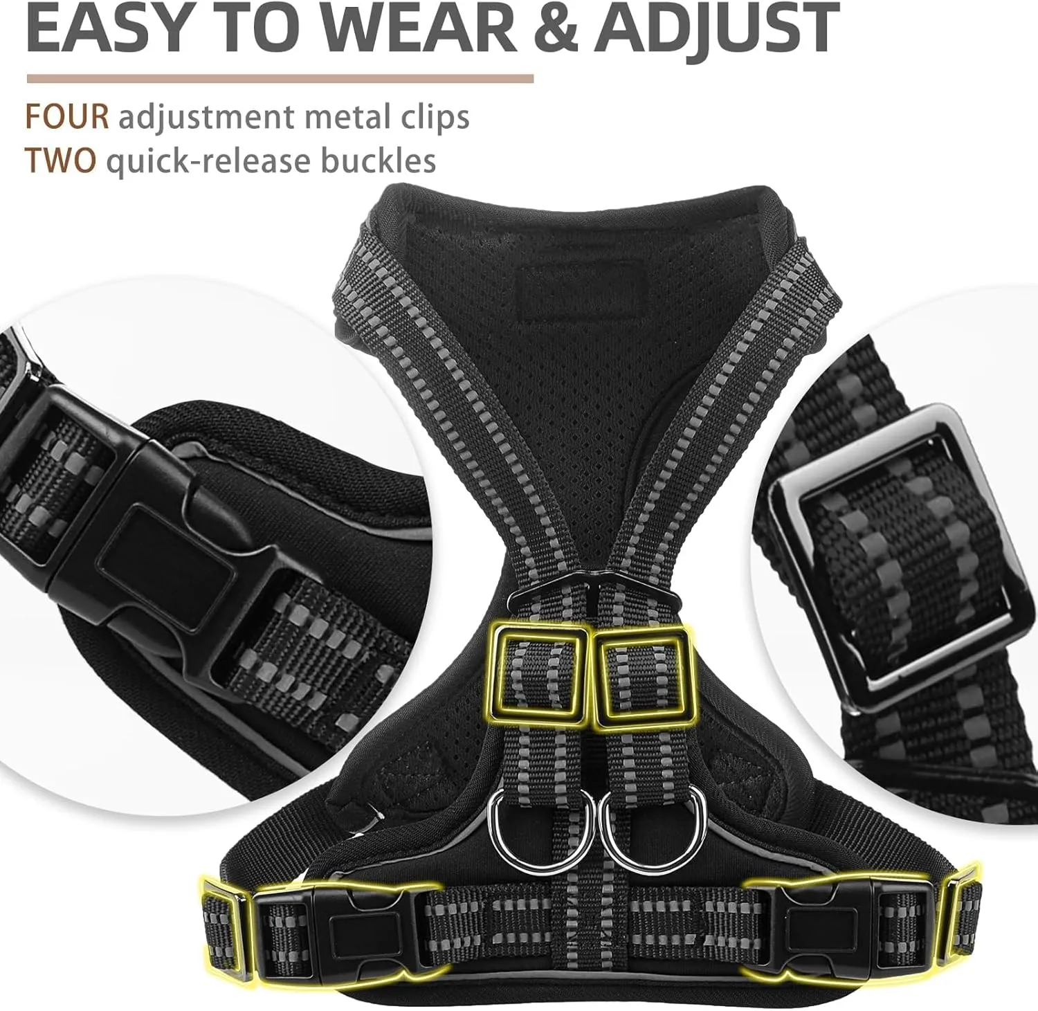 PUPTECK Dog Harness and Leash Set for Small Medium Sized Dogs, No Pull Dog Harness for Walking Training, Adjustable Reflective Puppy French Bulldog Frenchie Harness Soft Padded Vest, Black, S
