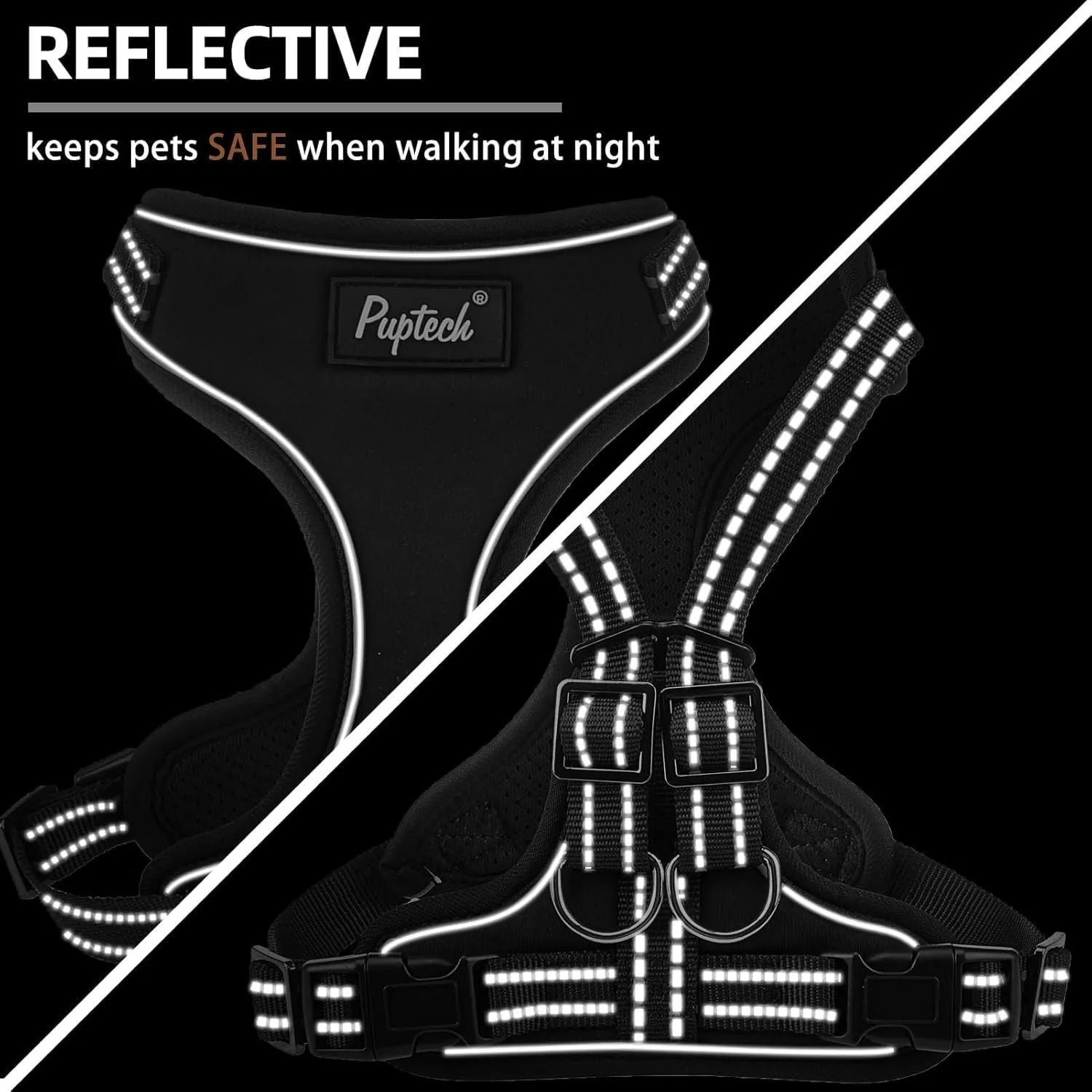 PUPTECK Dog Harness and Leash Set for Small Medium Sized Dogs, No Pull Dog Harness for Walking Training, Adjustable Reflective Puppy French Bulldog Frenchie Harness Soft Padded Vest, Black, S