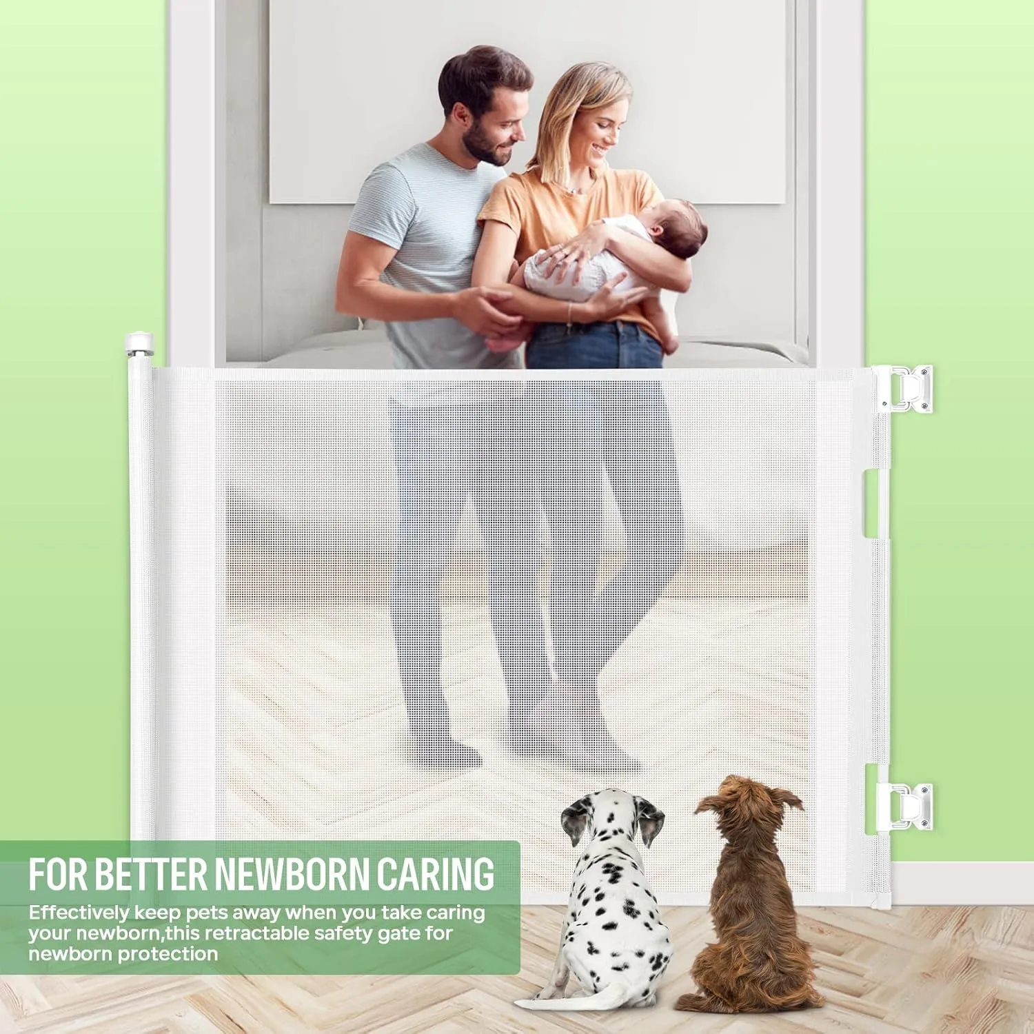 Retractable Baby Gate, Extra Wide Safety Kids or Pets Gate, 33 Tall, Extends to 71 Wide, Mesh Safety Dog Gate for Stairs, Indoor, Outdoor, Doorways, Hallways